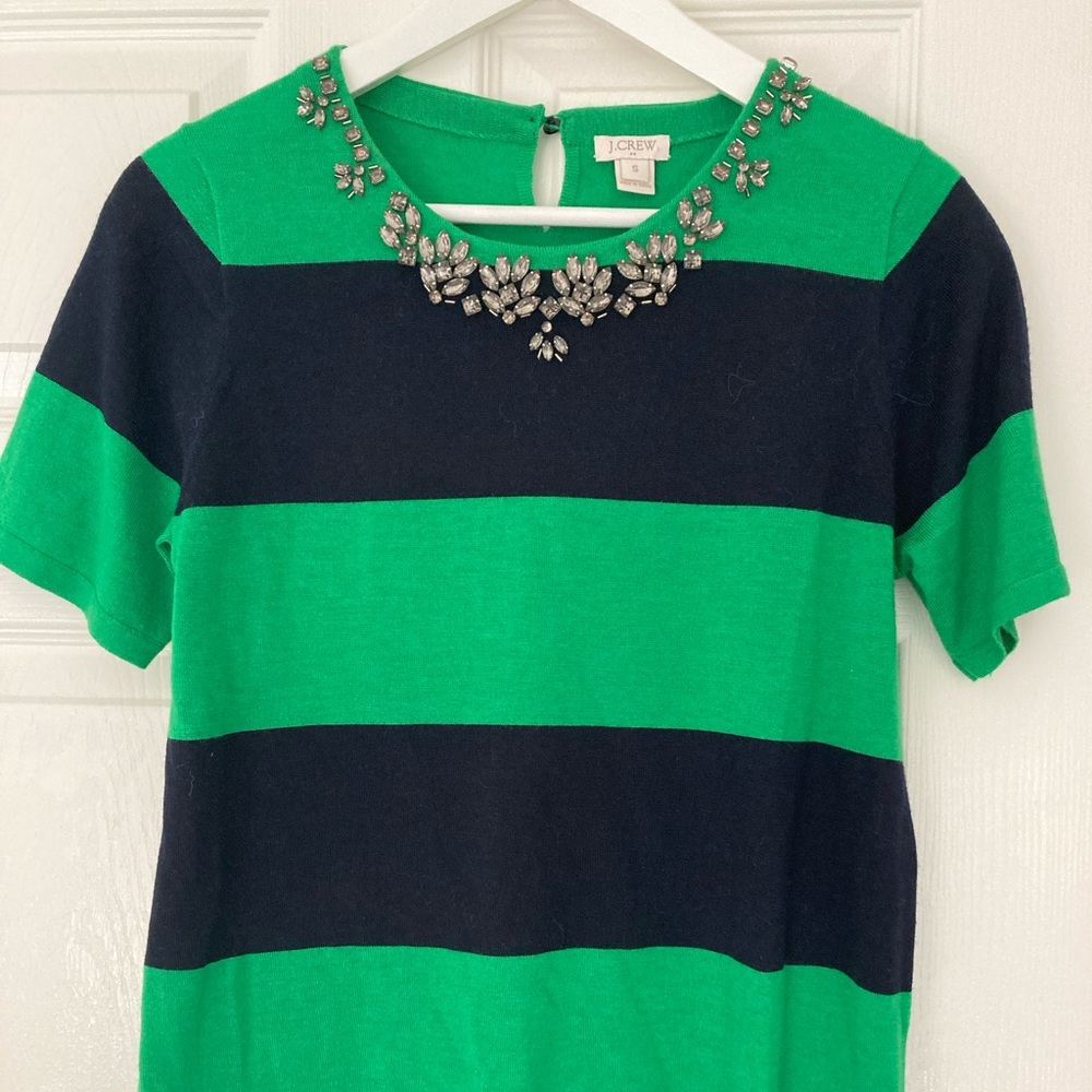 J crew green and navy striped top